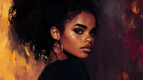 Portrait shows woman in profile against textured warm background