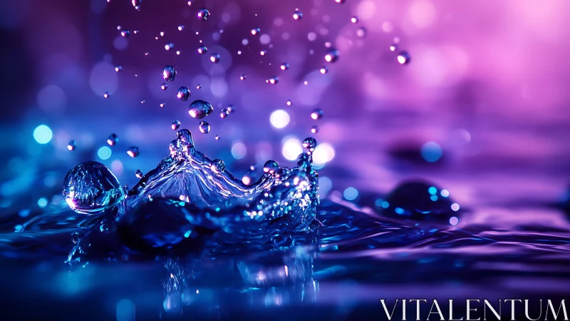 Colorful macro view of water splash in neon light.