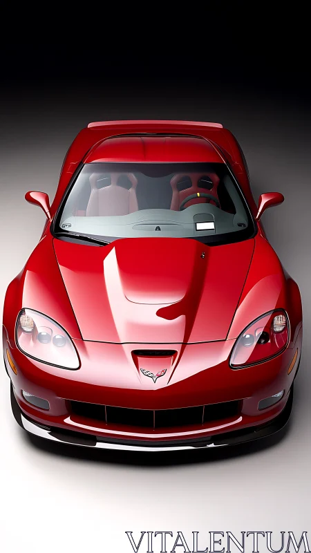 Red performance coupe front view with studio lighting period.