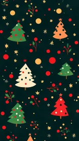 Flat Christmas tree pattern on dark green background.