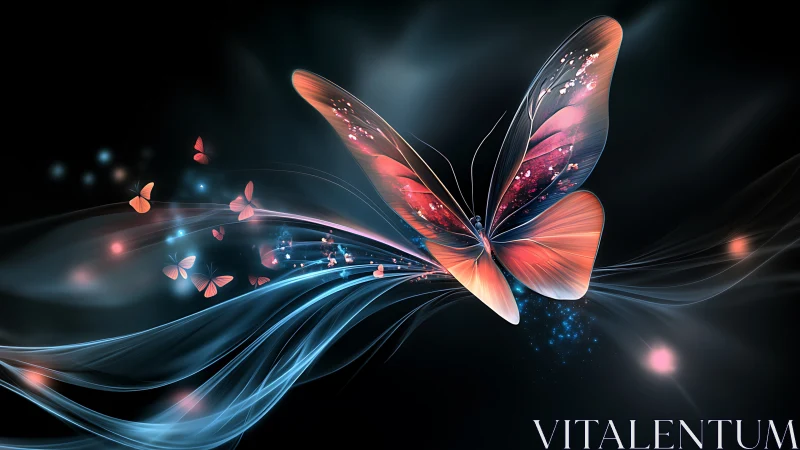 Starlit Aurora Butterfly Riding Waves of Luminous Night.