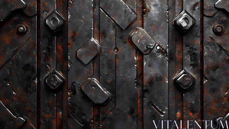 Weathered industrial metal wall with bolts and rust, grunge texture.