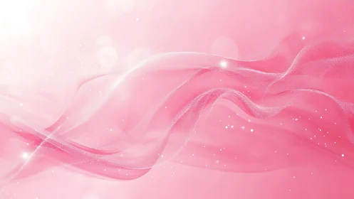 Soft pink abstract background with flowing waves and sparkles.
