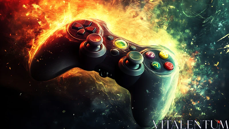 Gaming Controller Explodes Through Fire and Digital Energy.