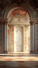 Sunlit marble archway in a gilded baroque dream hall.
