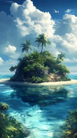 Tropical Island Paradise: Digital Landscape with Layered Depth.