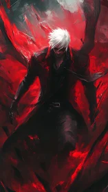 White-haired antihero in crimson energy digital illustration.