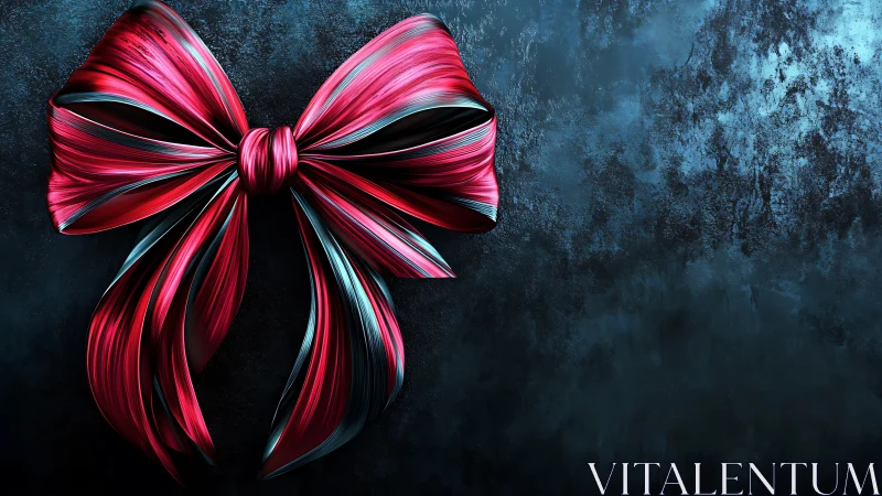 Lustrous red ribbon bow glowing over midnight blues.