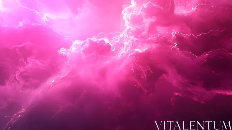 Vivid Pink Storm Clouds with Lightning in Abstract Digital Art.