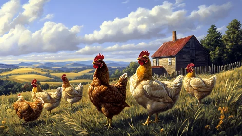 Poultry Composition in Rural Landscape Setting.