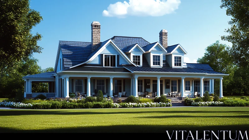 Expansive craftsman-style farmhouse under clear daylight with wraparound porch