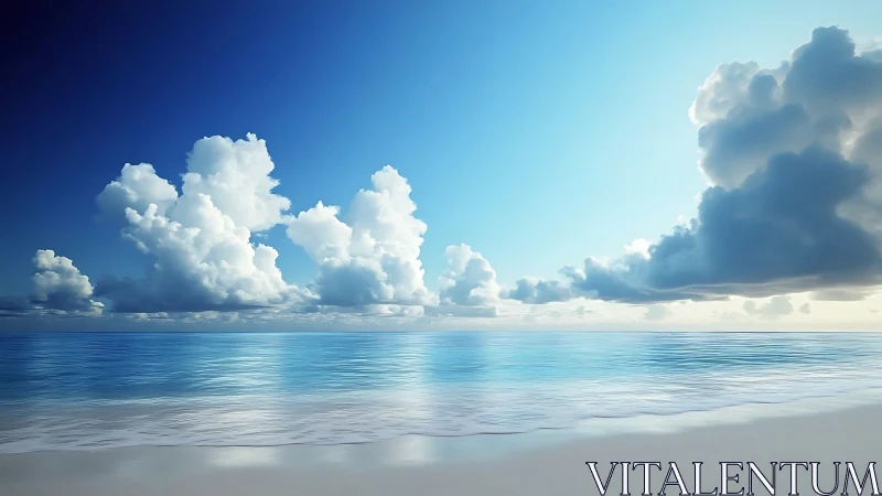 Cloud-filled sky meets calm reflective ocean water
