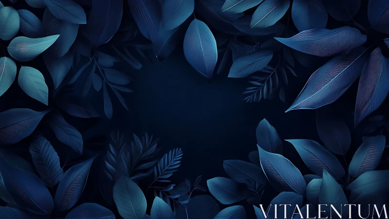 Radial composition of layered blue foliage with gradient core