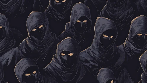 Cloaked spectral sentinels tiled in dense parametric repetition.