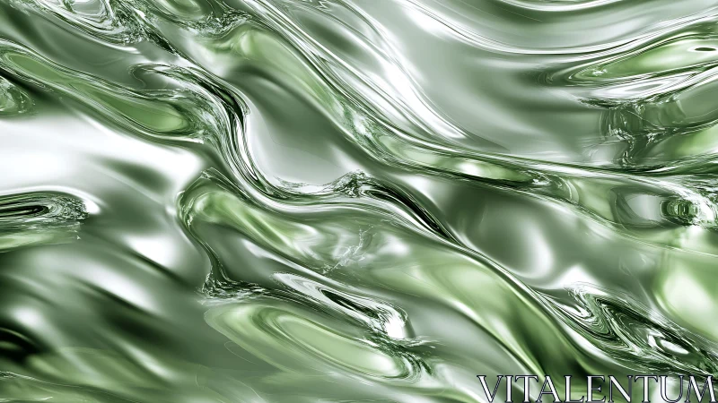 Polished emerald fluid surface with reflective metallic highlights