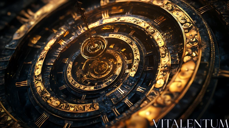 Golden clockwork spiral where hours fold into each other.