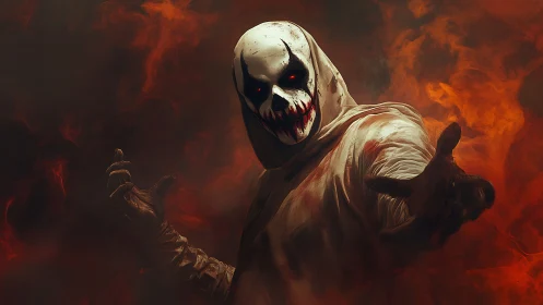 Sinister hooded demon figure reaching through red smoke.