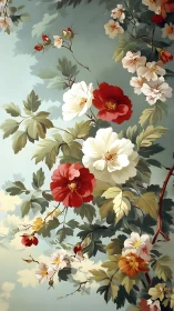 Botanical floral study on pale ground in digital painting style.