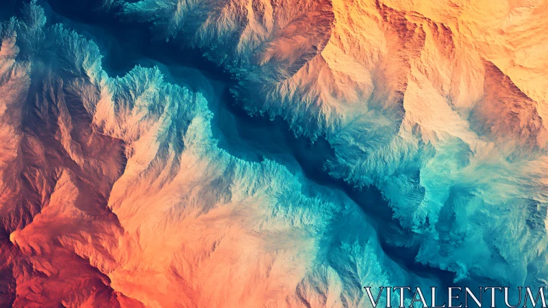 Topographic canyon abstraction in dual warm cool spectrum.