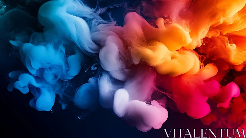 Vibrant colored ink clouds swirling in dark space.