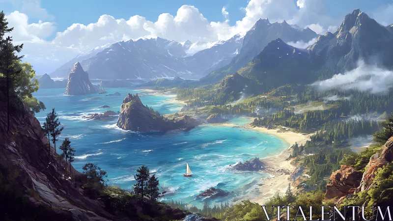 Alpine Lake Valley with Glaciated Peaks and Coastal Fjord Integration