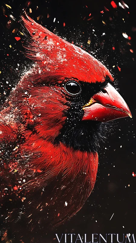 Explosive digital rendering isolates a cardinal in dynamic motion