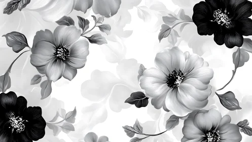 Black and White Floral Pattern. Delicate botanical design.
