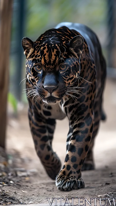 Jaguar Portrait in Motion. Powerful Feline Predator Advancing Through Shadow.
