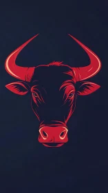Red bull head illustration on dark background, frontal view.