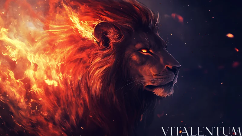 Fiery lion profile engulfed in blazing inferno light.