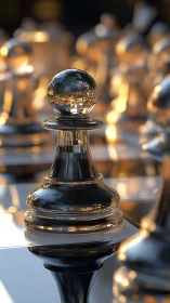 Gleaming Glass Pawn Standing Bright on a Luminous Board.