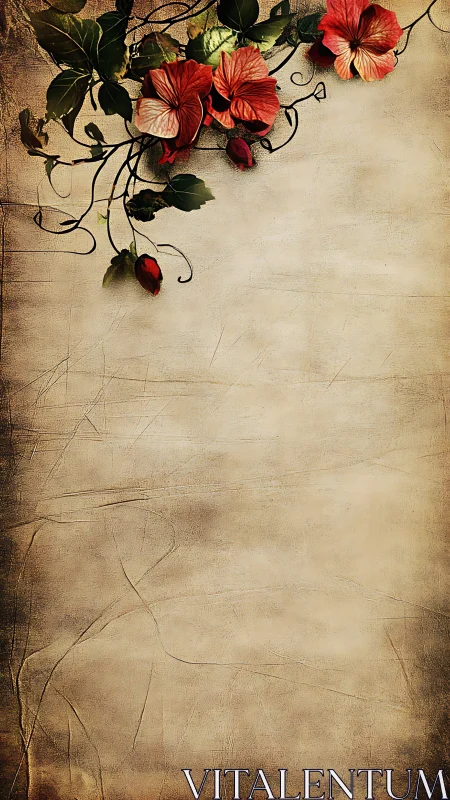 Vertical parchment background with floral corner ornamentation.