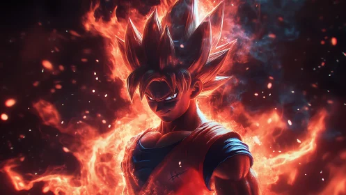 Fiery anime warrior unleashes blazing power in darkness