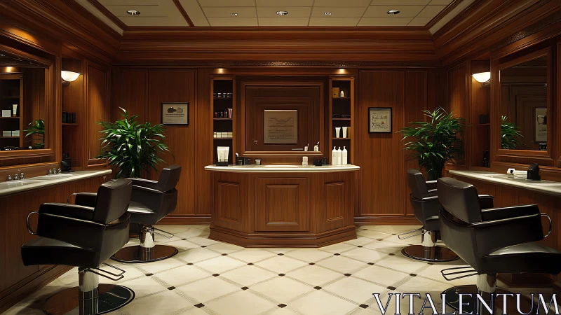 Warm wood-paneled barbershop with inviting classic charm.