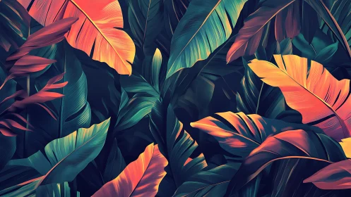 Tropical banana leaves overlap in vivid digital gradients