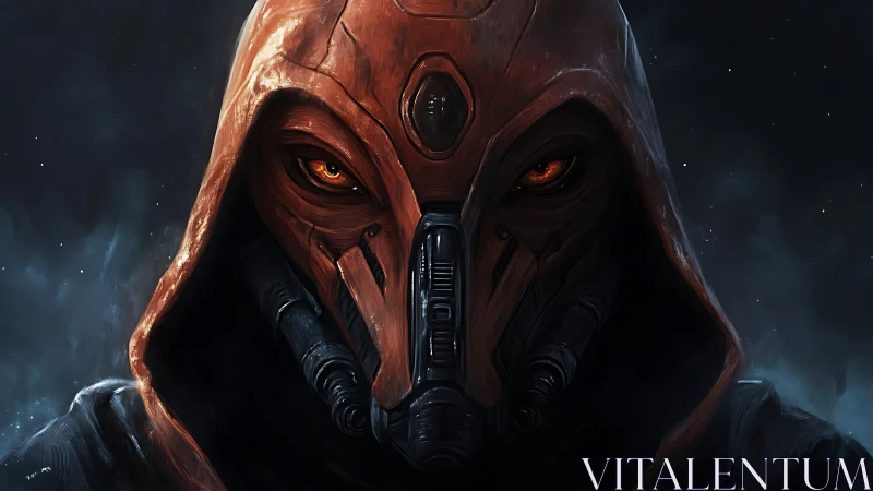 Ember-eyed space warlord in scorched red tactical mask.