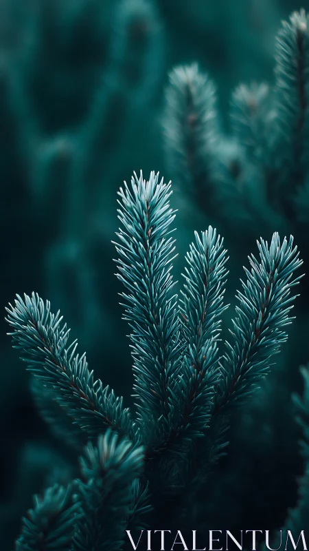 Macro evergreen fir needles with shallow depth of field bokeh