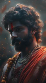 Portrait of a resolute ascetic rendered in dramatic digital chiaroscuro