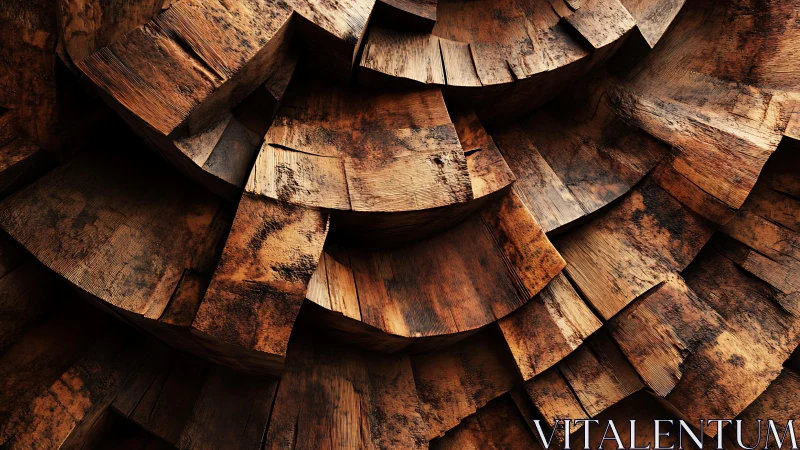 Abstract Close-Up of Rustic Layered Wooden Blocks in Warm Tones.