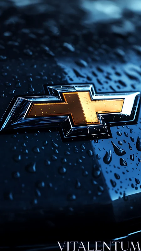 Chevrolet emblem is shown on wet vehicle surface