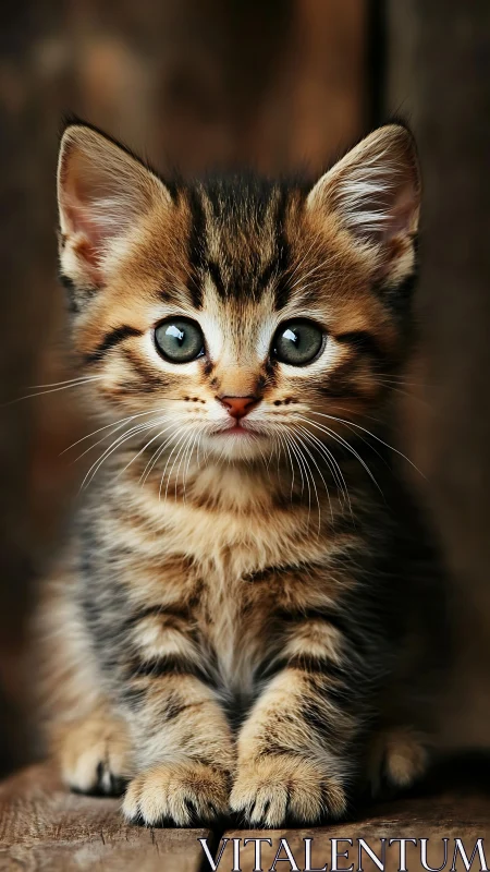 Tabby Kitten with Pronounced Ocular Convergence and Tricolor Coat Patterning