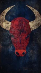 Weathered red bull head emblem on distressed navy ground