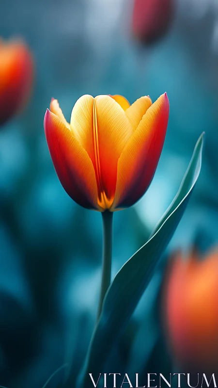 Golden Flame Tulip: Sunset Petals Against Teal Silence.