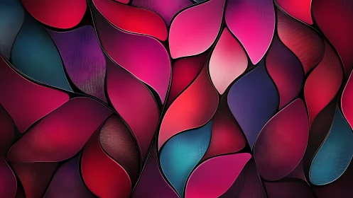 Curved petals glow in rich pinks and reds across the canvas