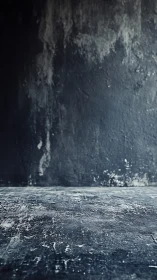 Worn concrete studio surface meets distressed dark wall