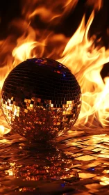 Disco Inferno: Mirrored Sphere Ablaze in Flaming Passion.