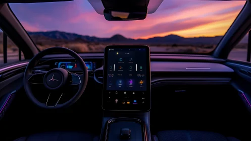 Sunset drive surrounds a sleek high tech Mercedes cockpit