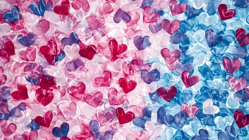 Crystalline Hearts Cascade Through Luminous Color Gradient Dreams