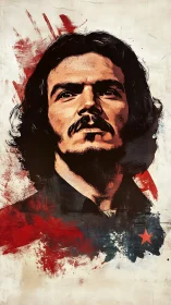 Revolutionary portrait with red star and bold brushwork.