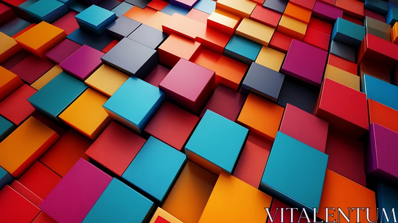 Color-block skyline of rising cubes in digital dusk perspective.